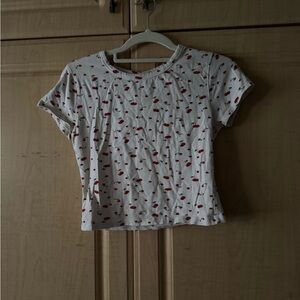 Just Polly White Crop Top with Cherry Design